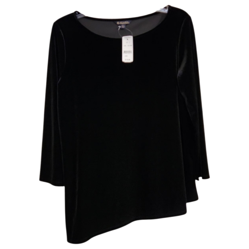 NWT Brooks Brothers Velour Blouse Women Sz L Black Velvet Top Asymmetrical Hem